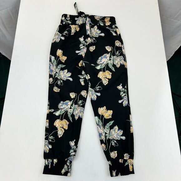 One Womens Jogger Pants Black Floral High Rise Elastic Waist Pockets XS - Picture 2 of 10